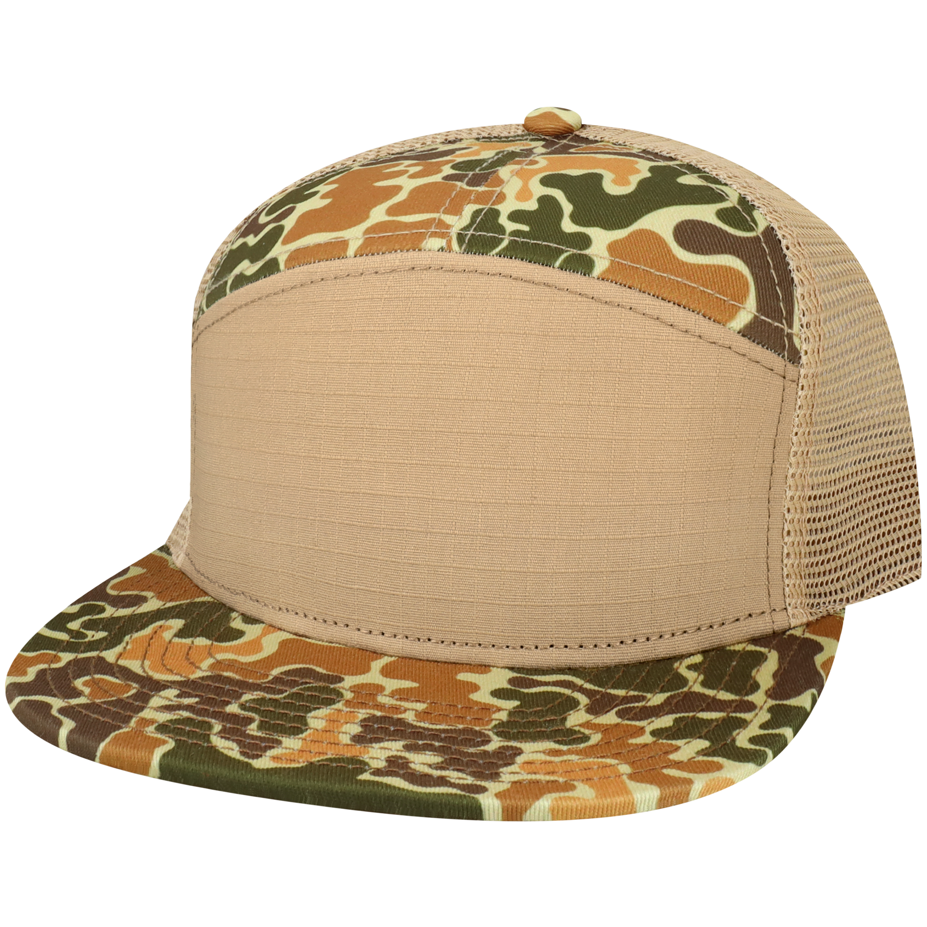 Hopback 7 Panel Flat Brim Adj Trucker Hat