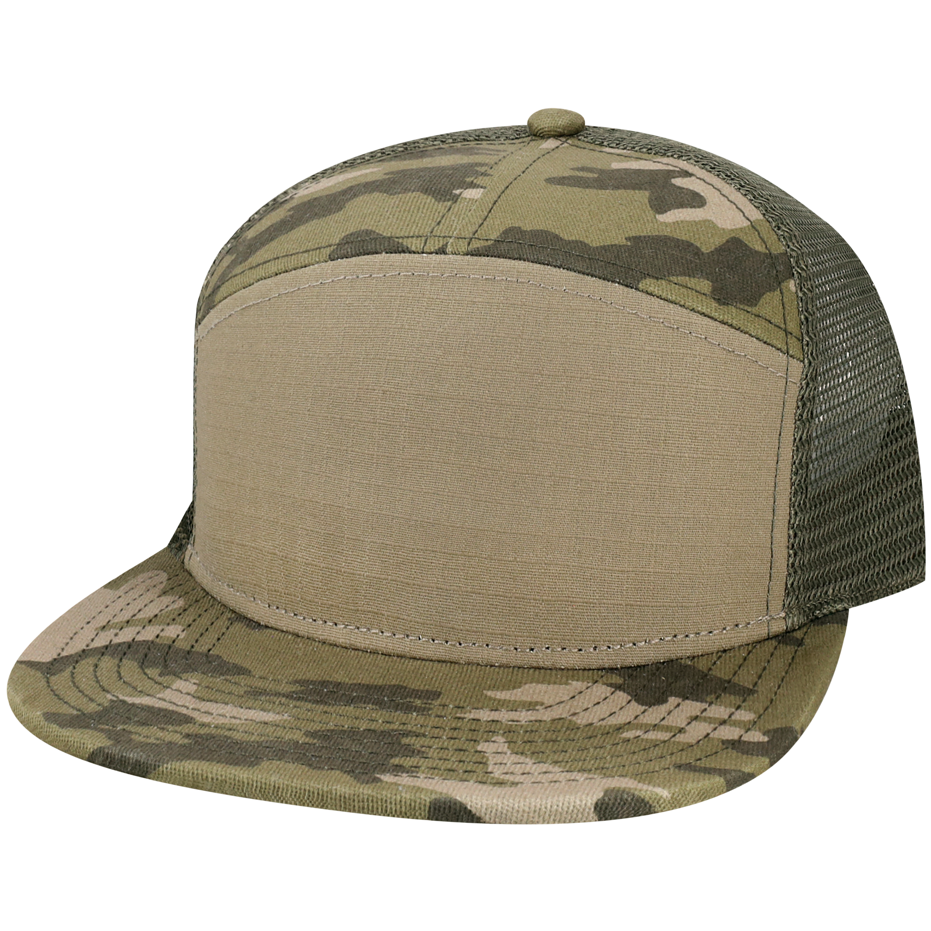 Hopback 7 Panel Flat Brim Adj Trucker Hat