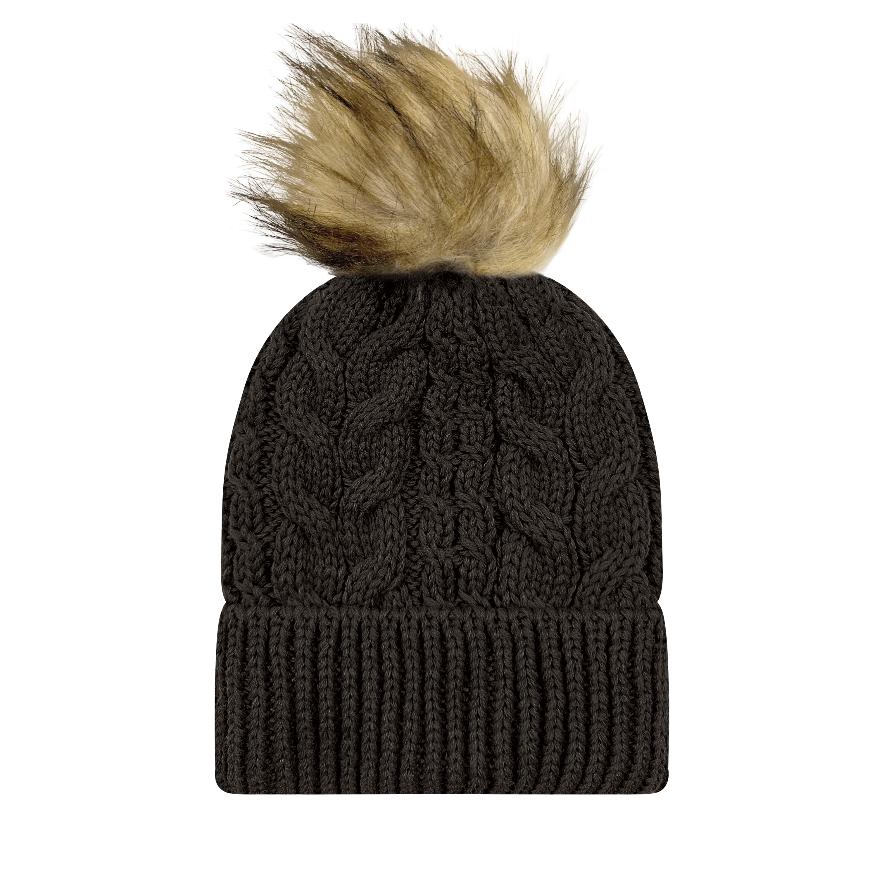 Slife Cable Knit Faux Fur Pom Beanie