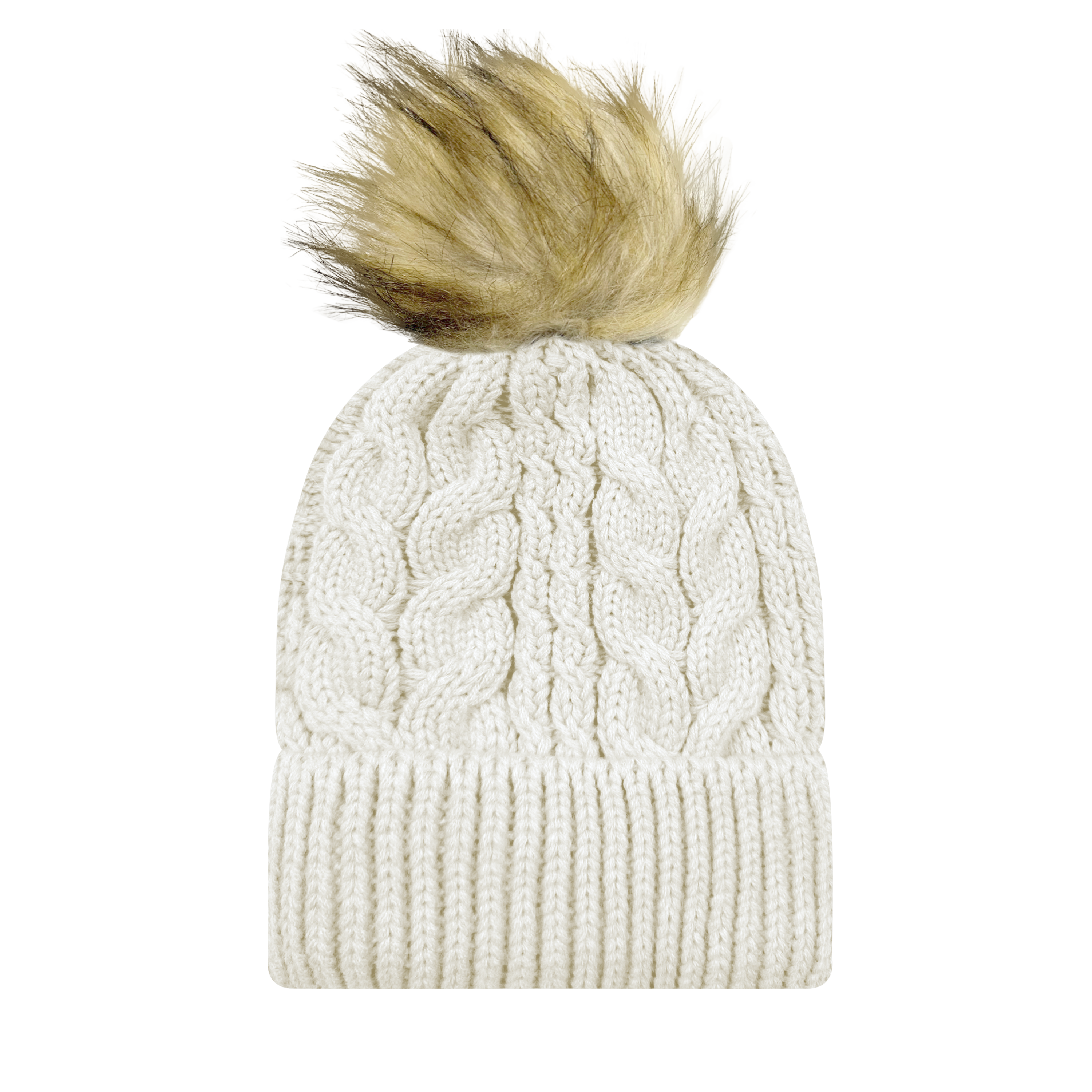Slife Cable Knit Faux Fur Pom Beanie