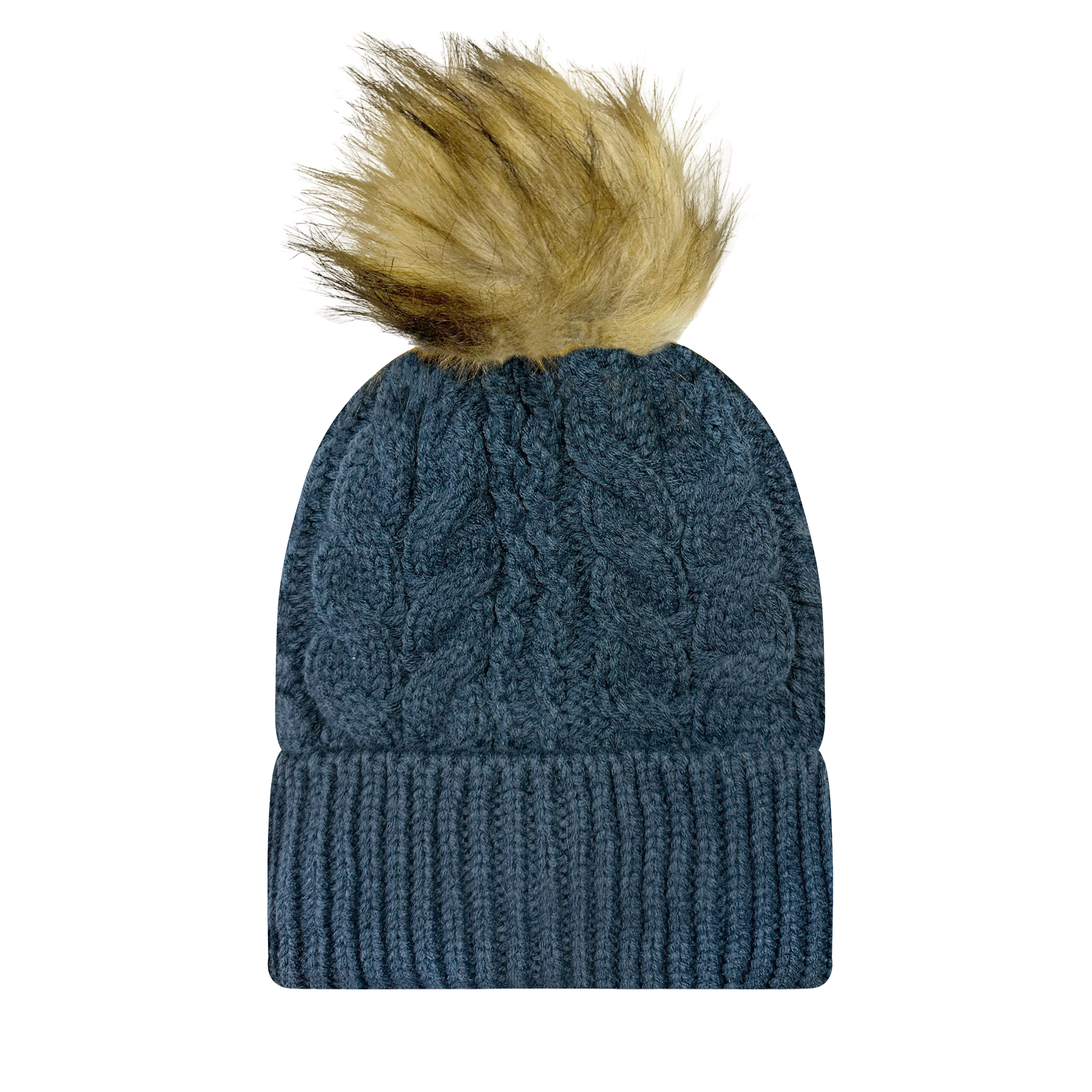 Slife Cable Knit Faux Fur Pom Beanie