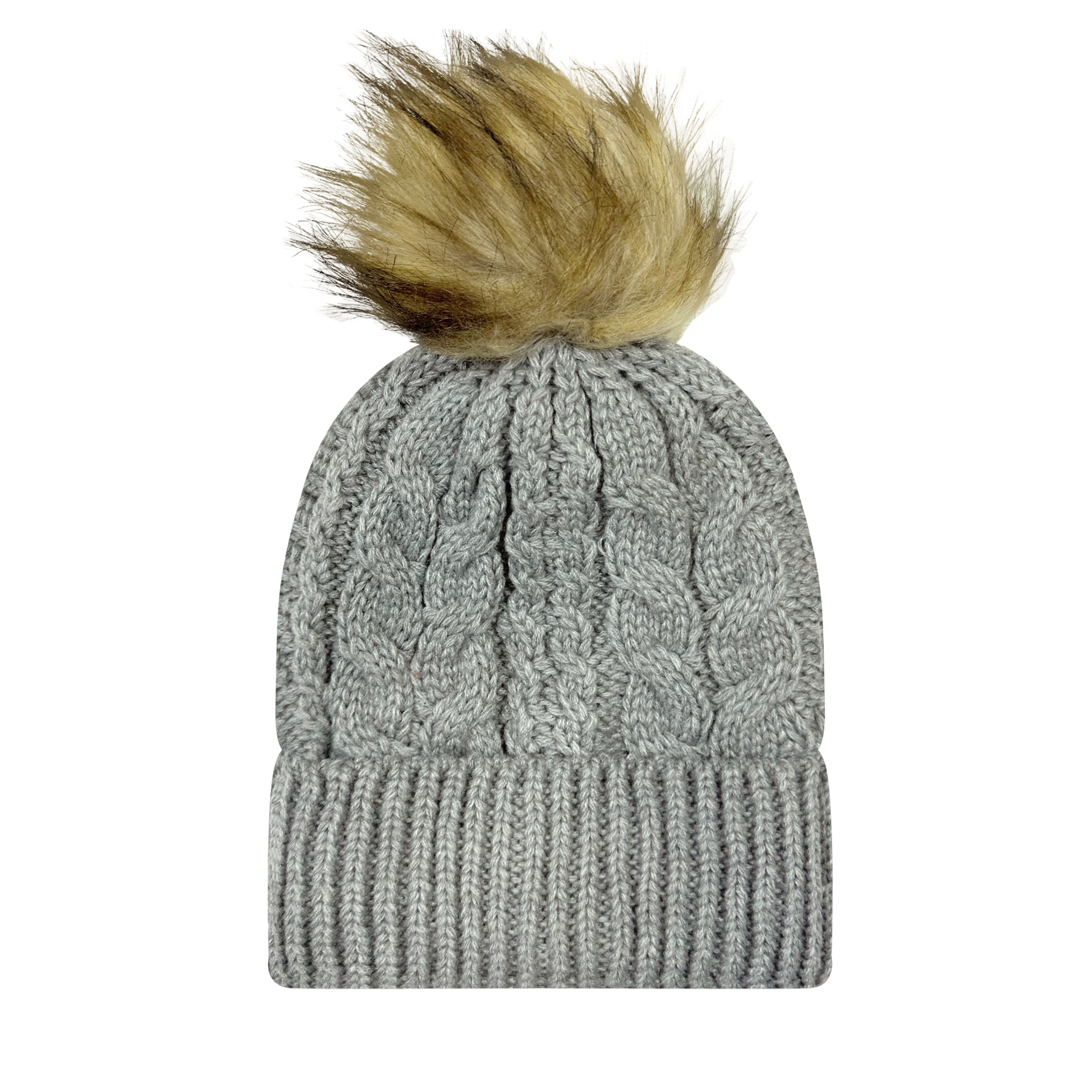 Slife Cable Knit Faux Fur Pom Beanie