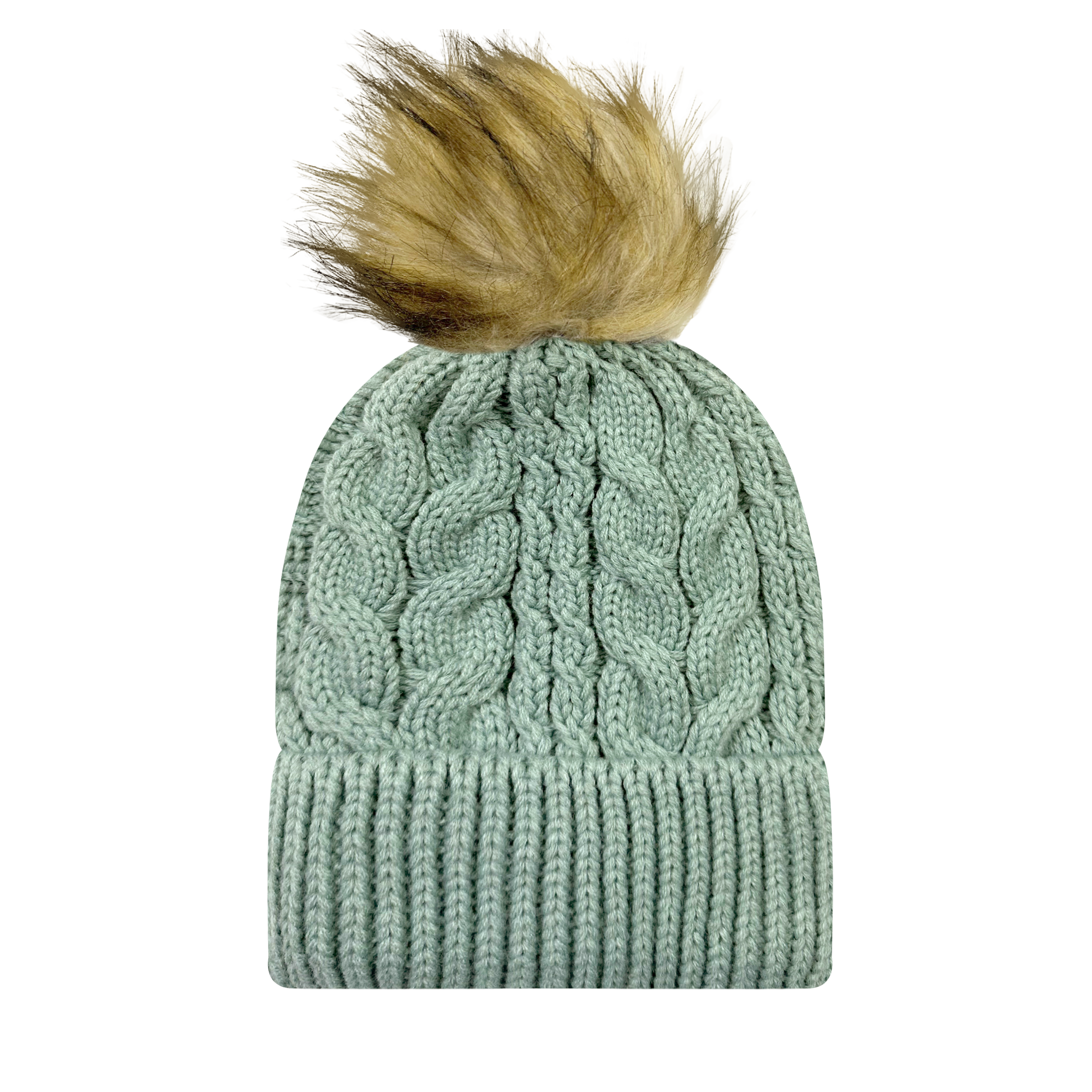 Slife Cable Knit Faux Fur Pom Beanie