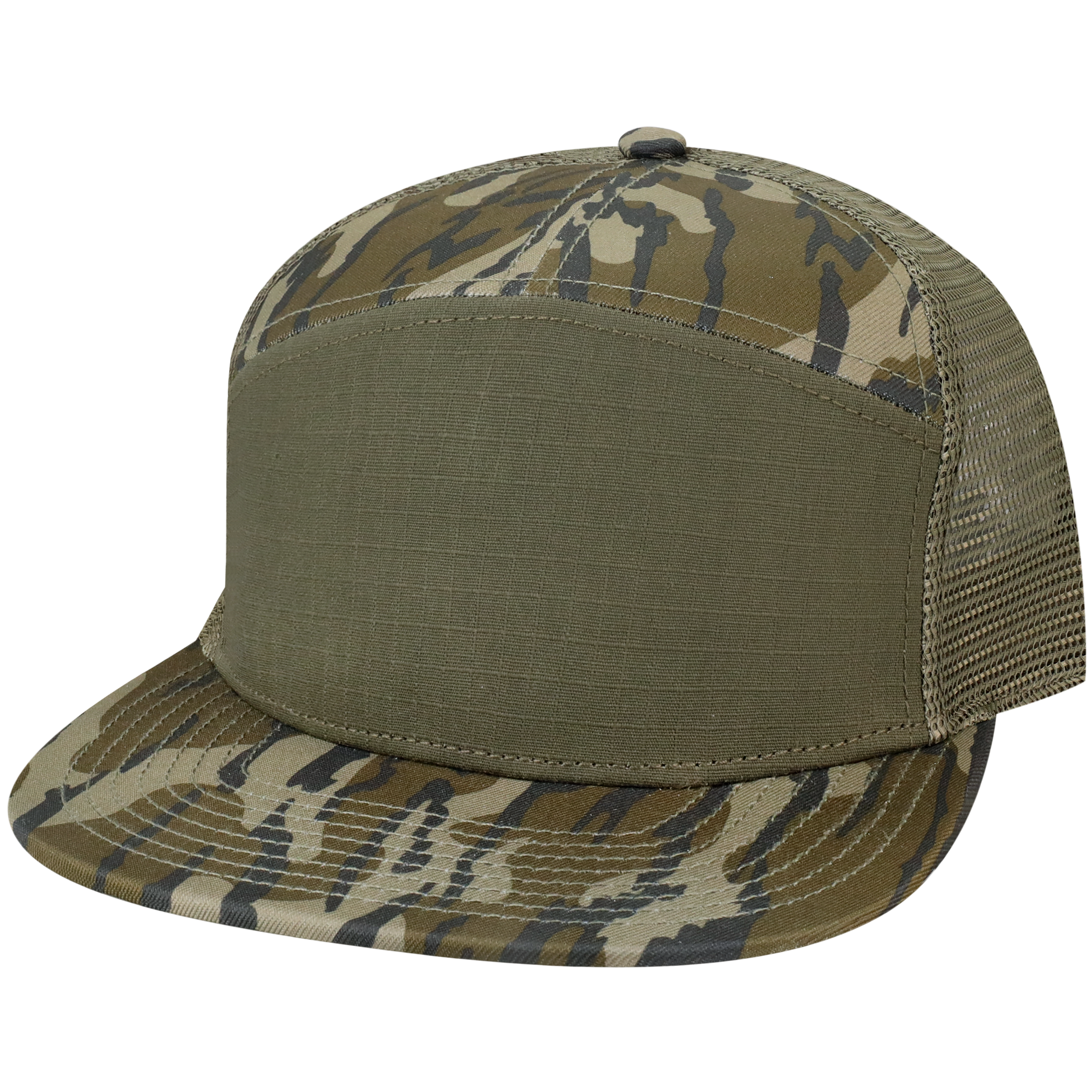 Hopback 7 Panel Flat Brim Adj Trucker Hat