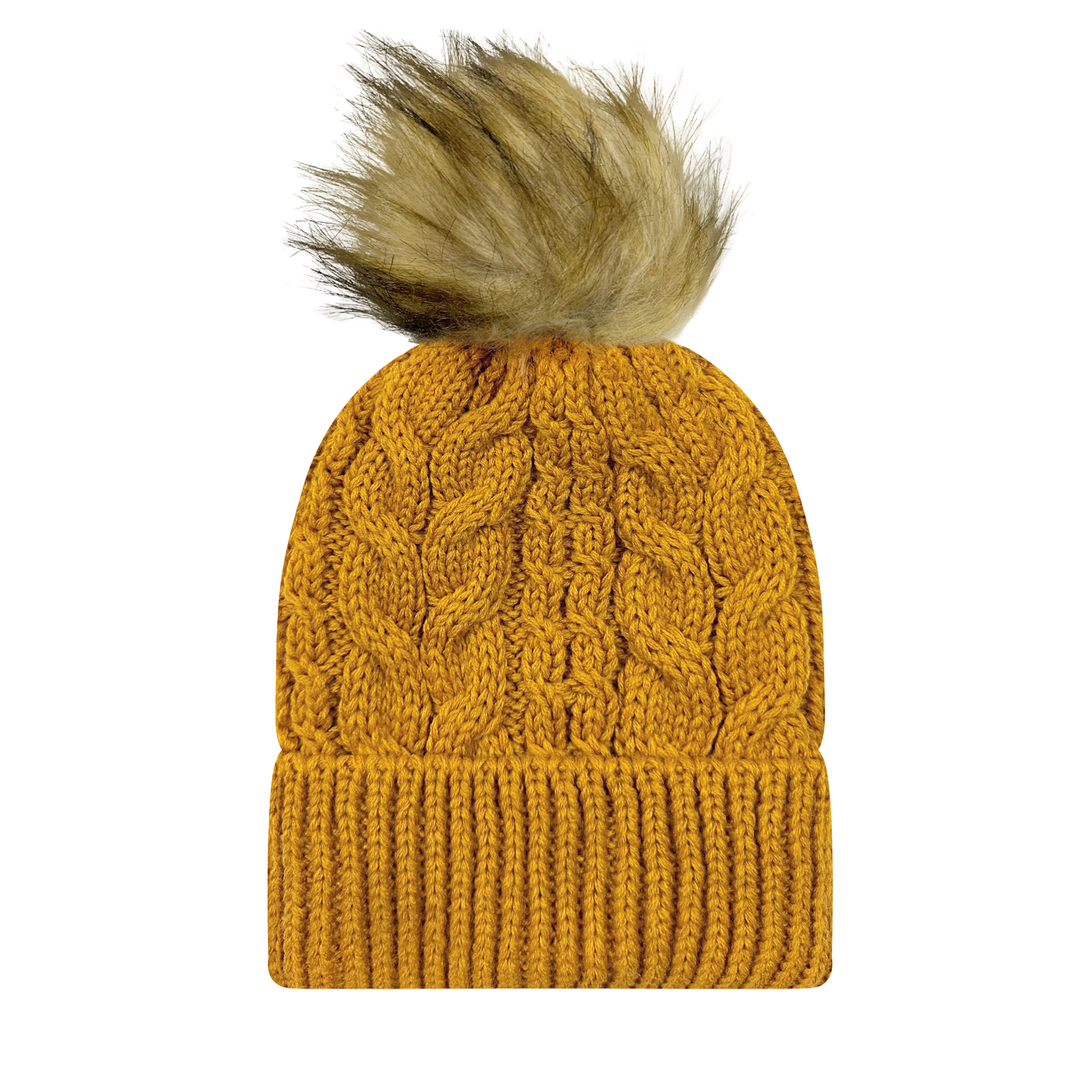Slife Cable Knit Faux Fur Pom Beanie